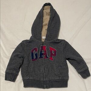 GAP Kids Charcoal Hoodie with Red and Blue Letters